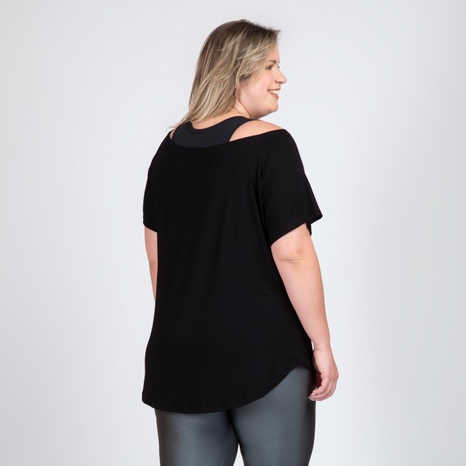 Blusa Plus Size Fitness Long Line Com Silk  Afrodite Be Strong