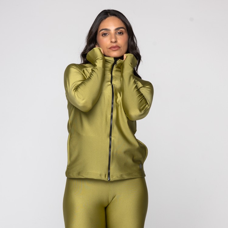 Casaco Feminino Metalizado Punho Dedinho com Gola Alta Agnes