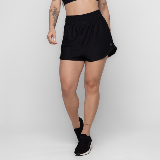 Short Fitness Samanta Sobreposição e Bolsos de Corrida Keep Move