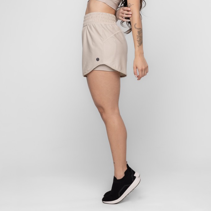 Short Fitness Samanta Sobreposição e Bolsos de Corrida Keep Move
