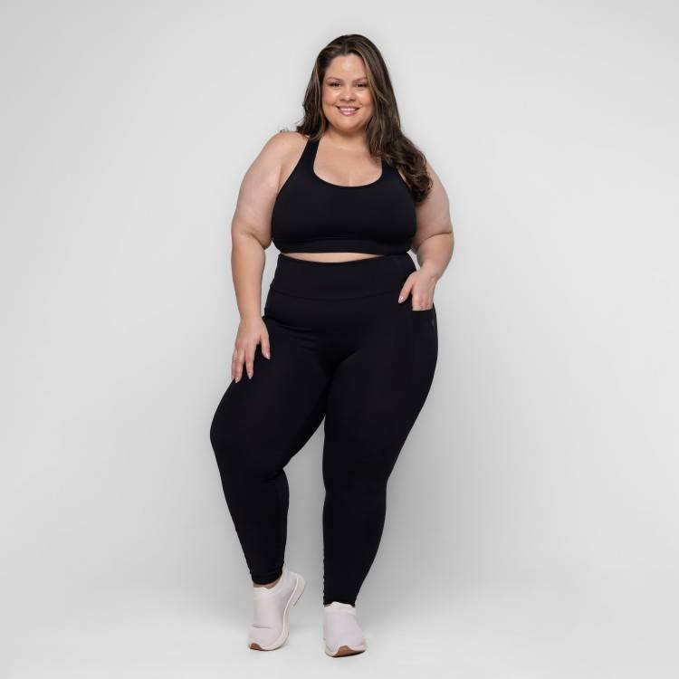 CALÇA LEGGING FITNESS PLUS SIZE LARAH COM BOLSOS KEEP MOVE