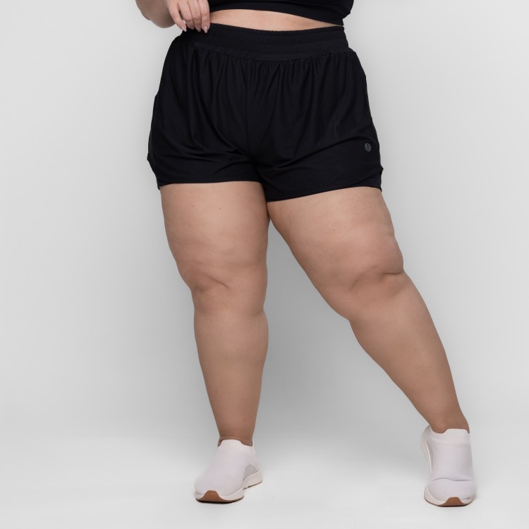 Short Fitness Plus Size Samanta Com Sobreposição e Bolsos Keep Move