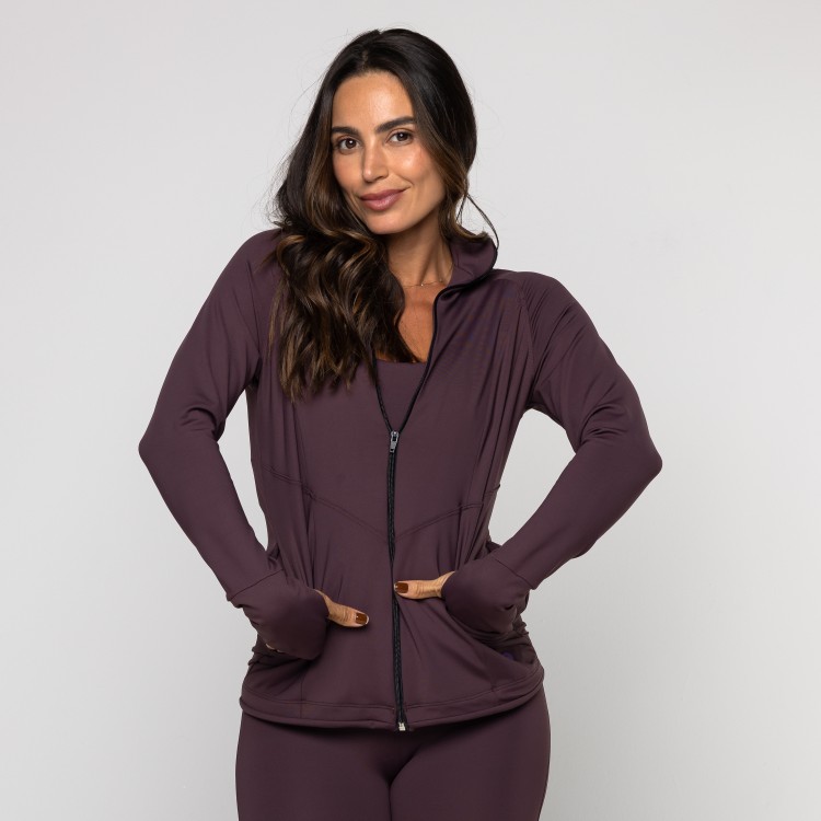 Casaco Fitness Gola Alta com Zíper e Bolsos Letícia
