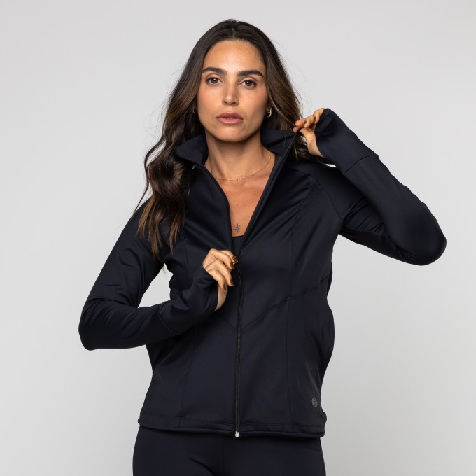 Casaco Fitness Gola Alta com Zíper e Bolsos Letícia