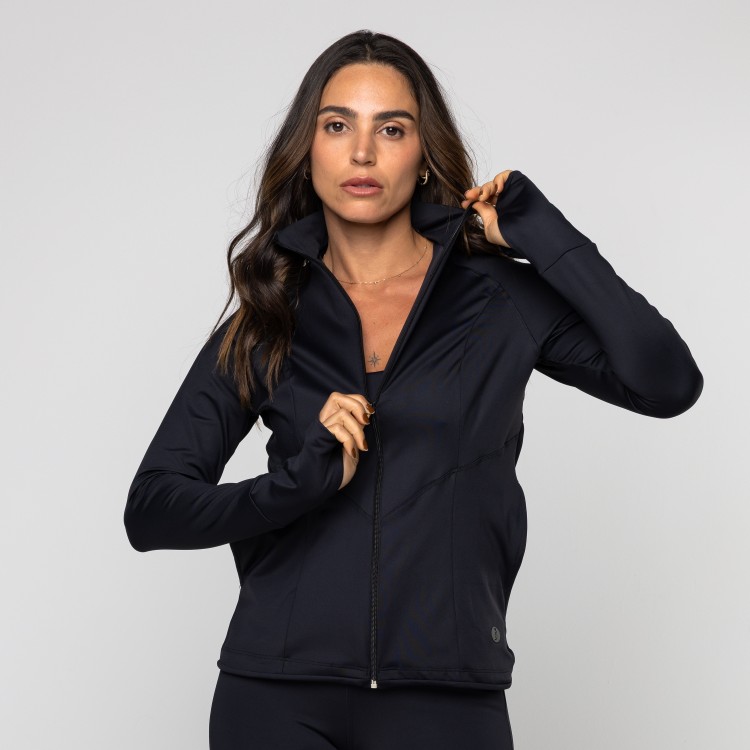 Casaco Fitness Gola Alta com Zíper e Bolsos Letícia
