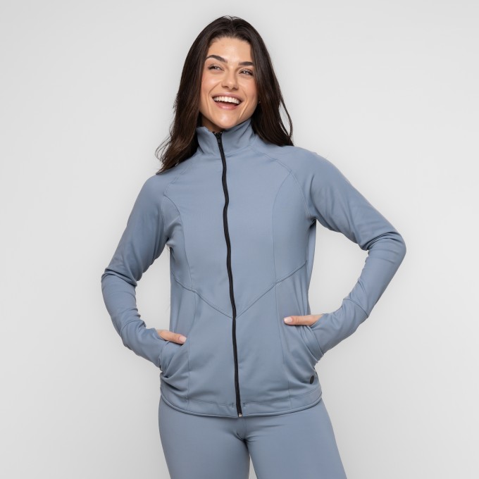 Casaco Fitness Gola Alta com Zíper e Bolsos Letícia