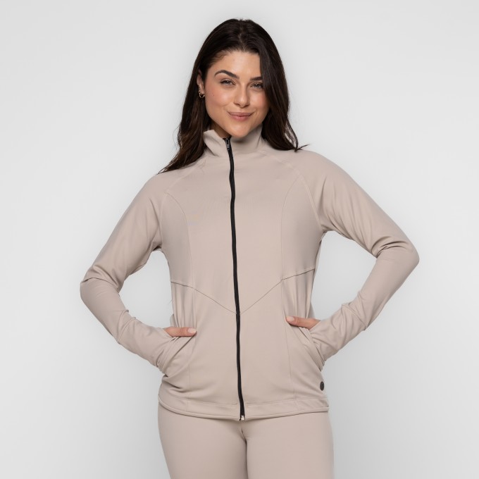 Casaco Fitness Gola Alta com Zíper e Bolsos Letícia
