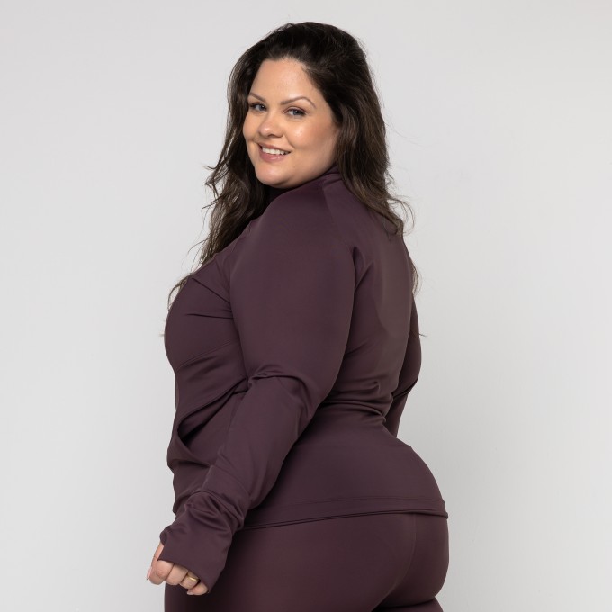 Casaco Fitness Plus Size Gola Alta com Zíper e Bolsos Letícia