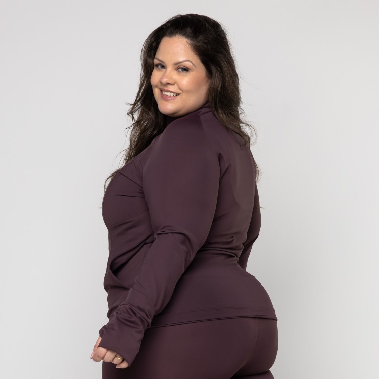 Casaco Fitness Plus Size Gola Alta com Zíper e Bolsos Letícia