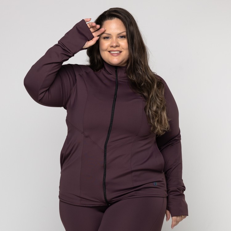 Casaco Fitness Plus Size Gola Alta com Zíper e Bolsos Letícia