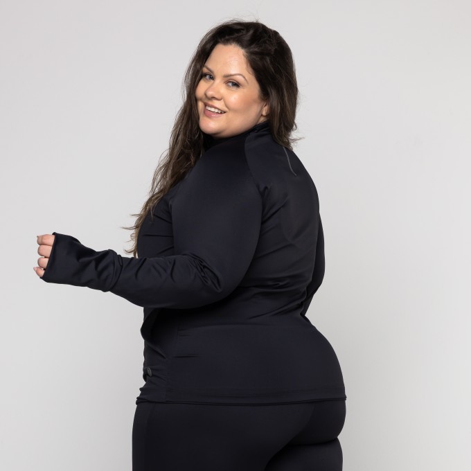 Casaco Fitness Plus Size Gola Alta com Zíper e Bolsos Letícia