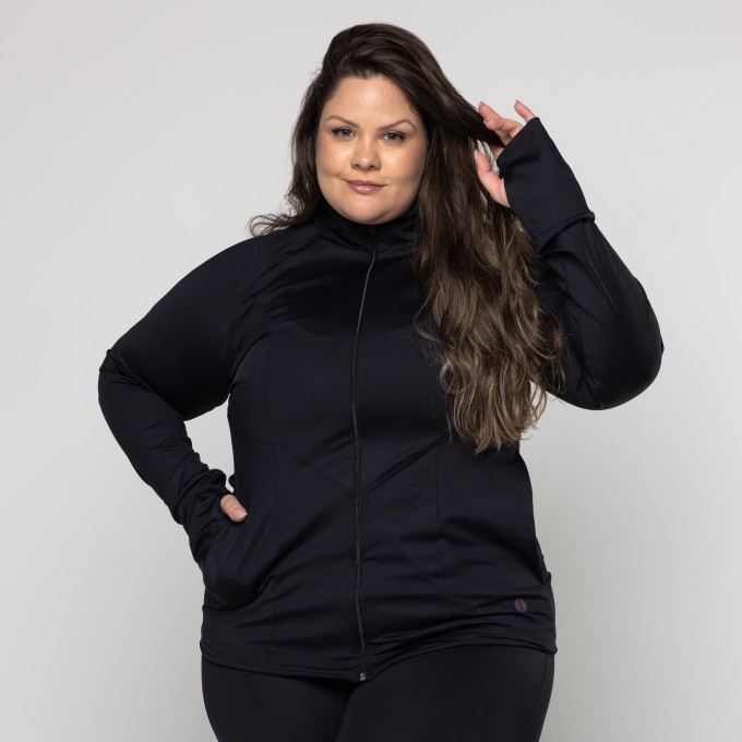 Casaco Fitness Plus Size Gola Alta com Zíper e Bolsos Letícia