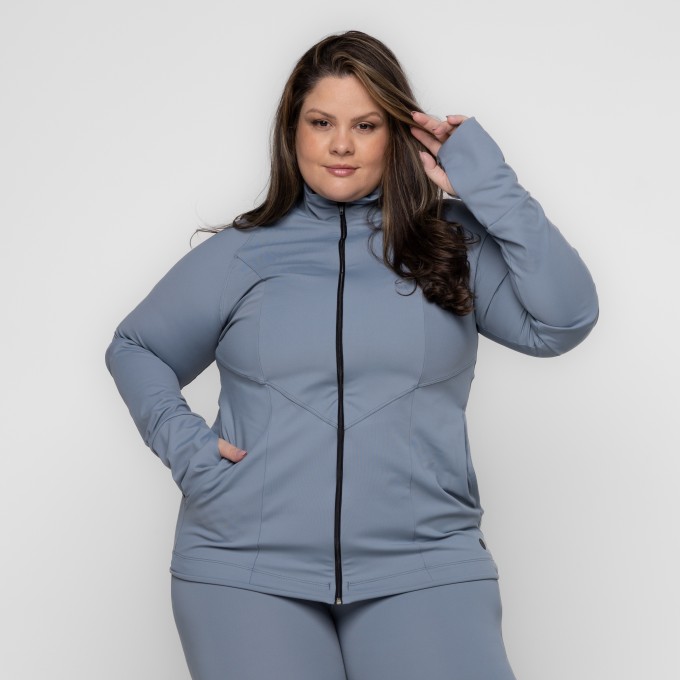 Casaco Fitness Plus Size Gola Alta com Zíper e Bolsos Letícia