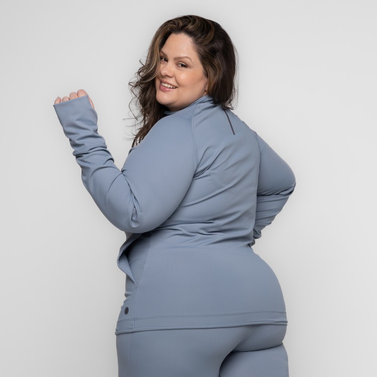 Casaco Fitness Plus Size Gola Alta com Zíper e Bolsos Letícia
