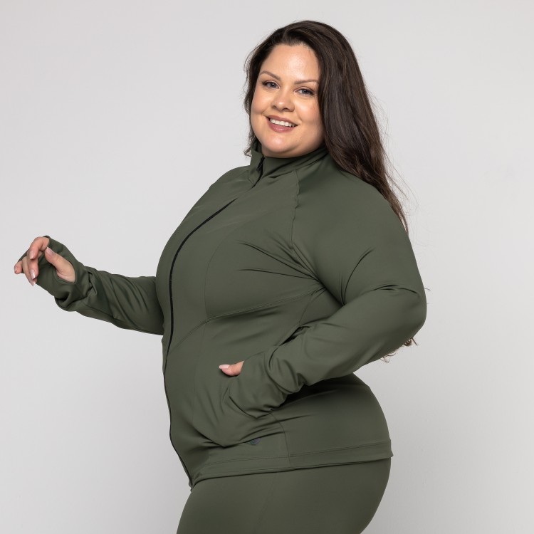 Casaco Fitness Plus Size Gola Alta com Zíper e Bolsos Letícia
