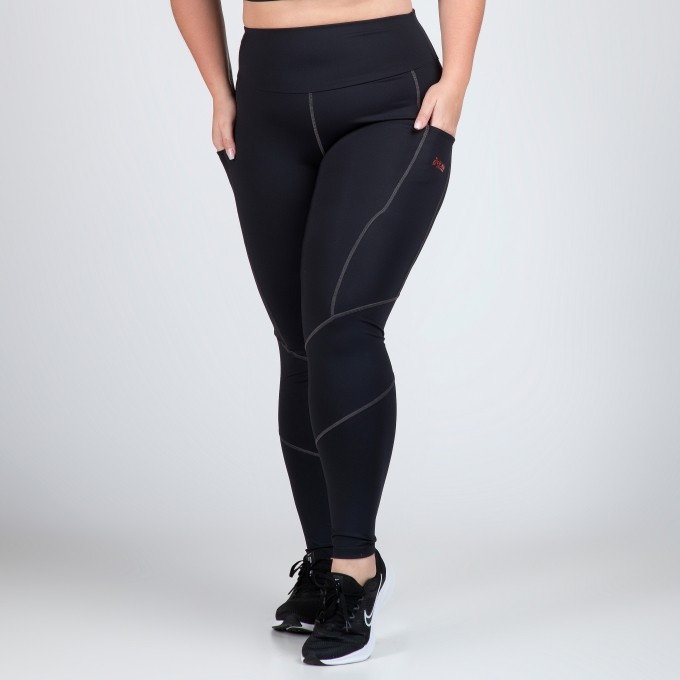 Calça Fitness Plus Size Cintura Alta com Bolsos Laterais Alexia