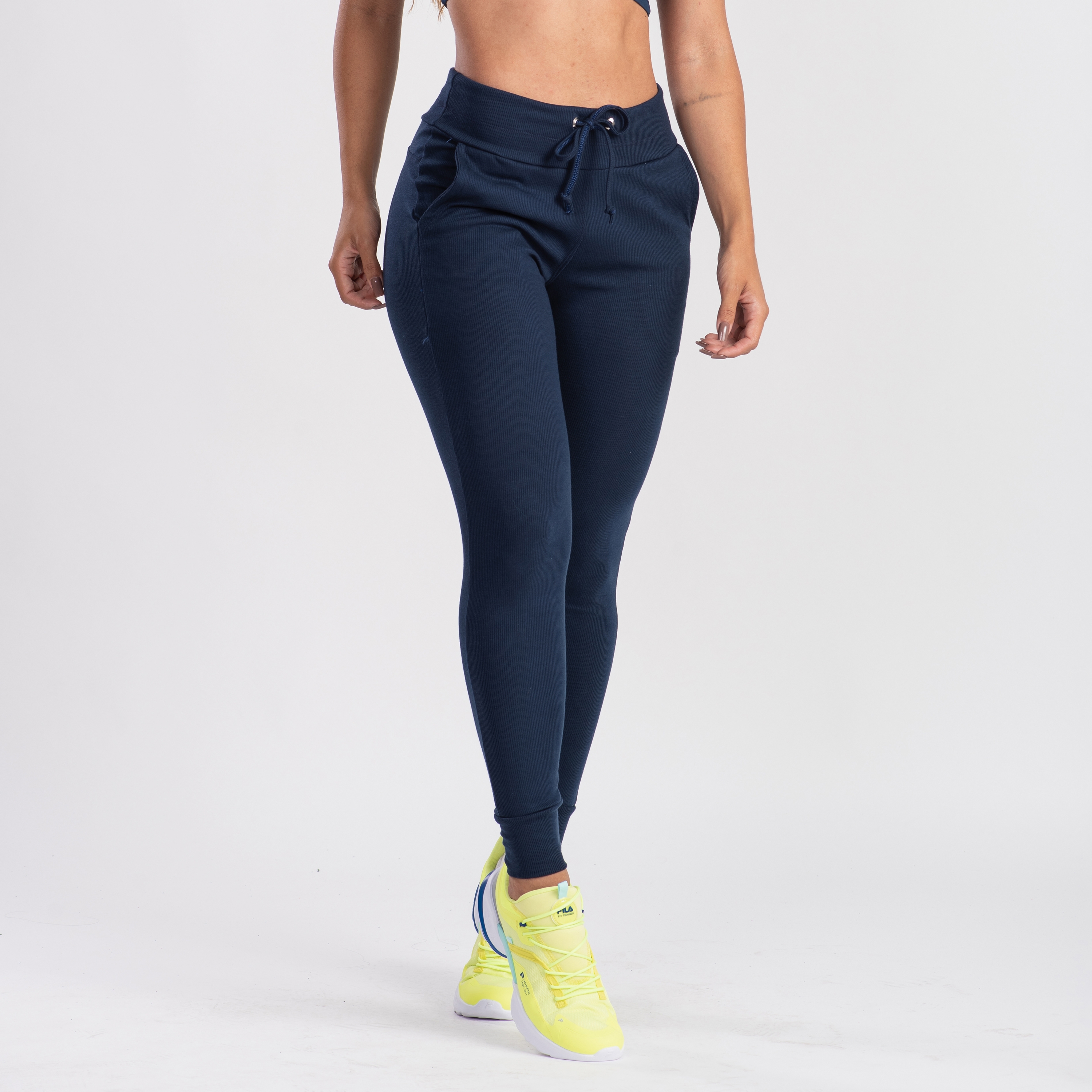 Calça Jogger Feminina Cintura Alta Ribana Canelada - Físico Fitness