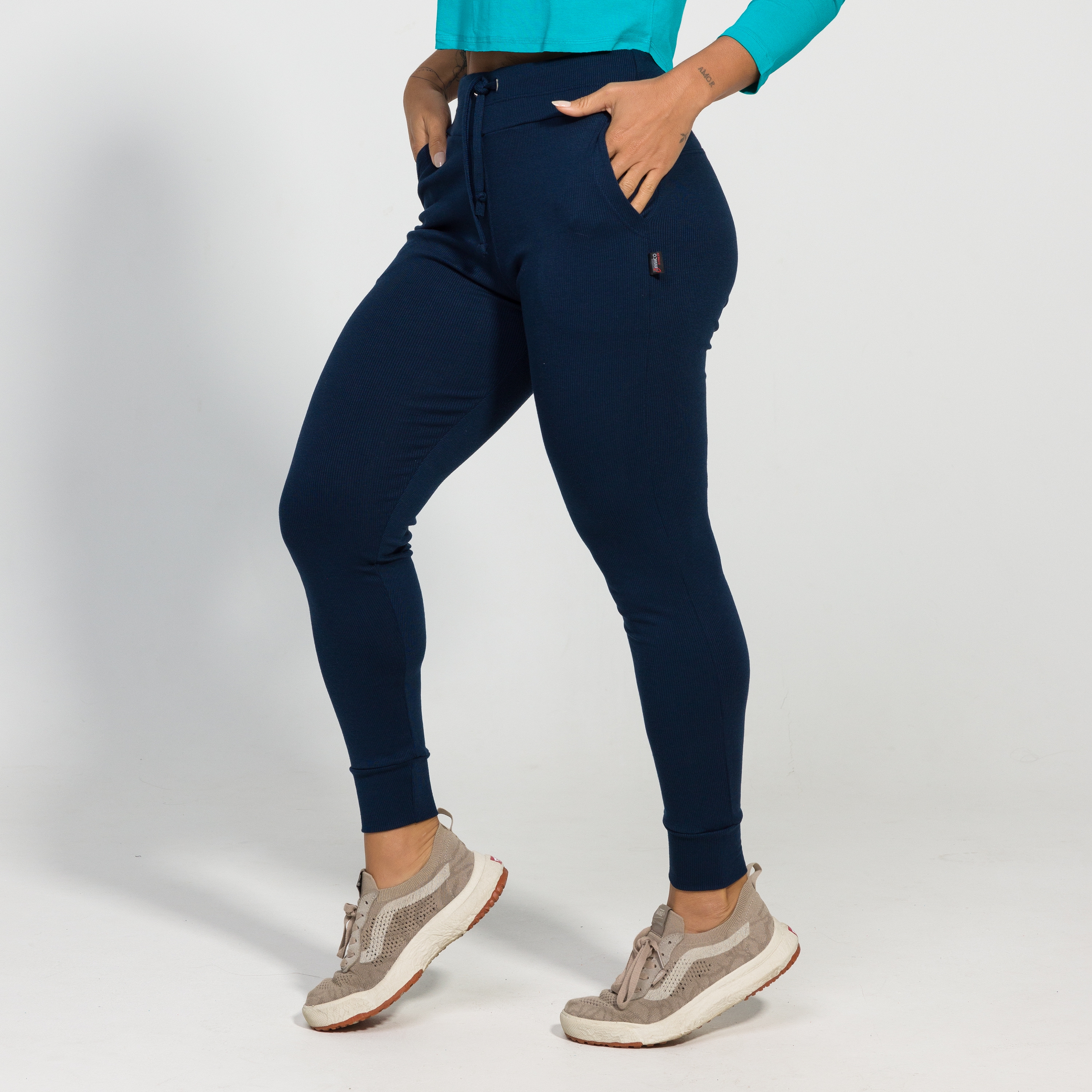 Calça Jogger Feminina Cintura Alta Ribana Canelada - Físico Fitness