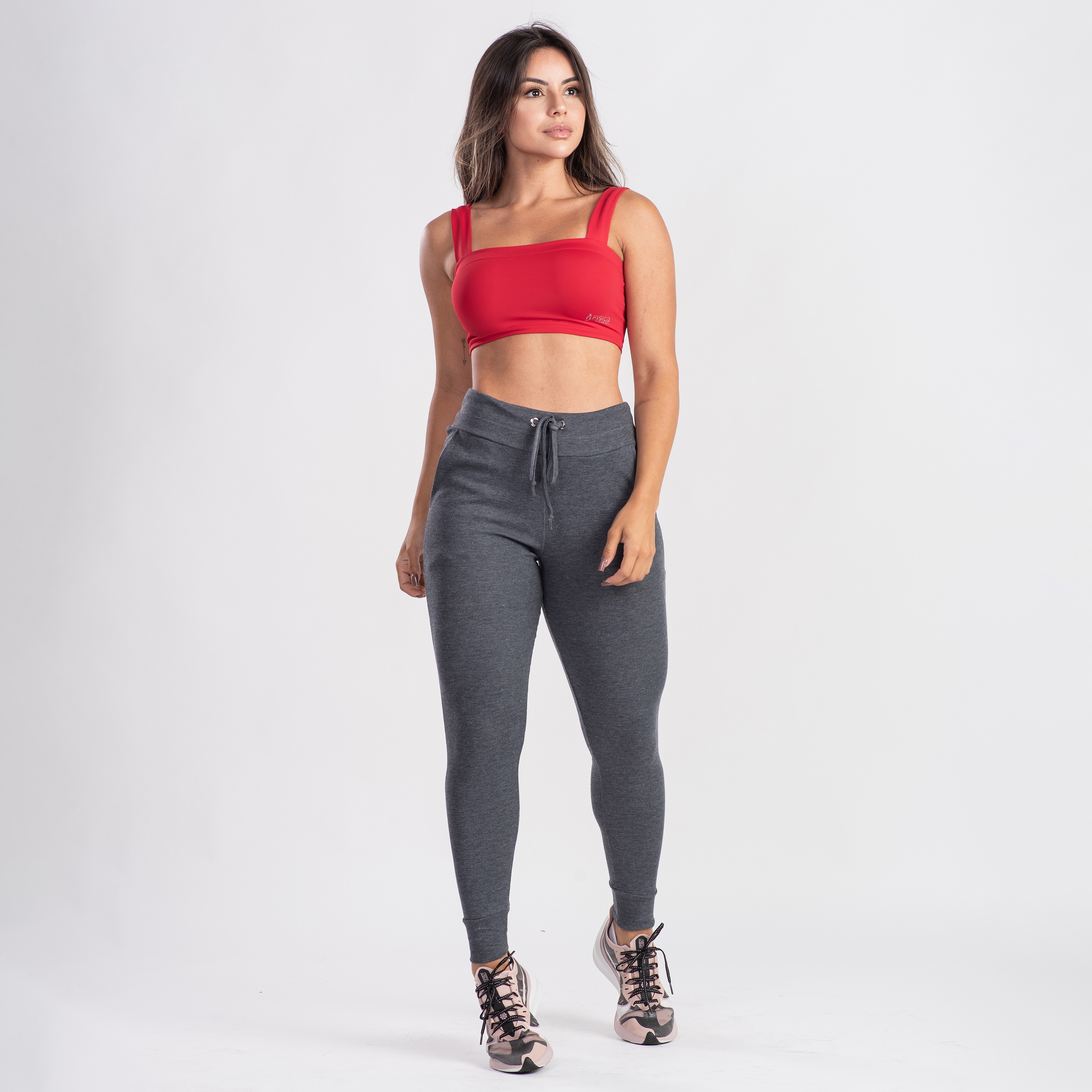 Calça Jogger Feminina Cintura Alta Ribana Canelada - Físico Fitness