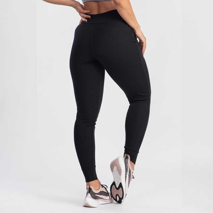 Calça Jogger Feminina  Cintura Alta  Ribana Canelada