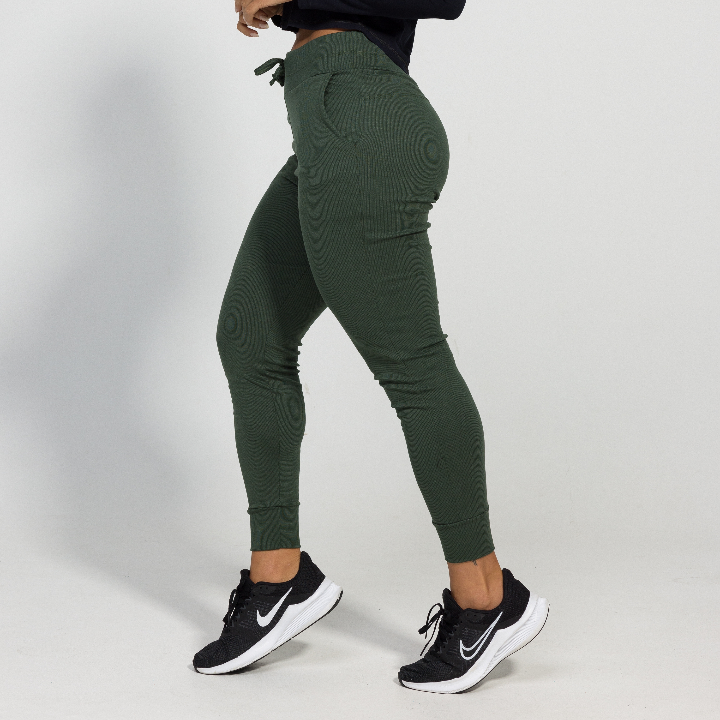 Calça Jogger Feminina Cintura Alta Ribana Canelada - Físico Fitness