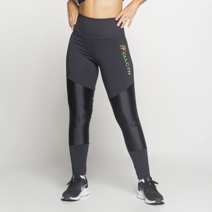 Calça Legging Cós Alto Detalhe Metalizado 3D Maitê