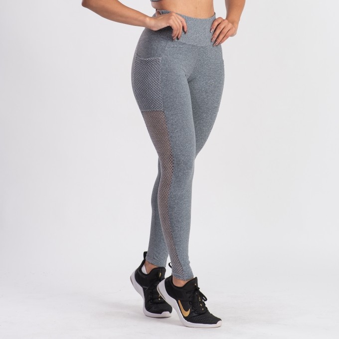 Calça Legging Tela Arrastão E Bolso - Arrastão