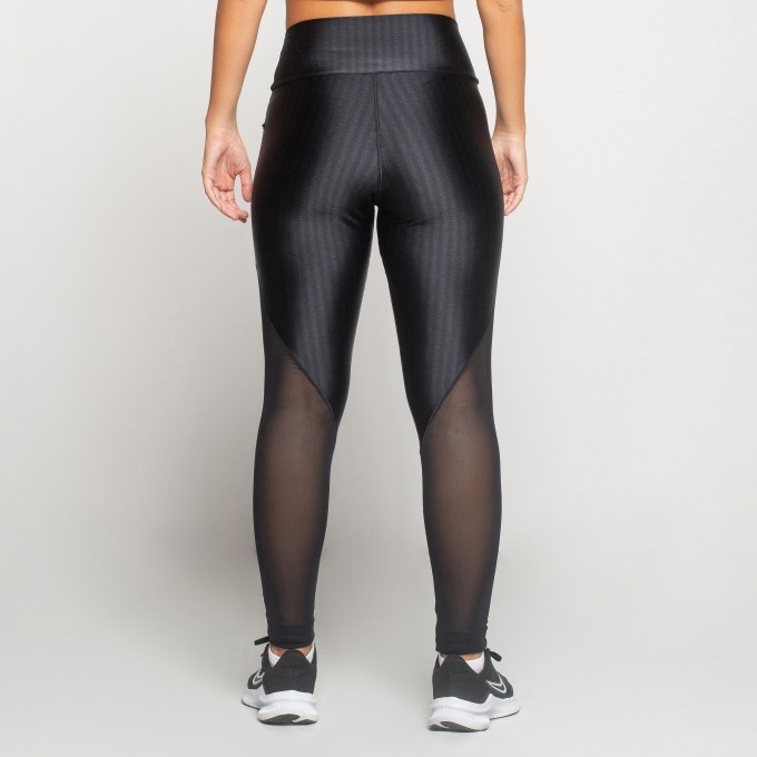 Calça Legging Metalizada 3D Com Detalhe em Tule Florence
