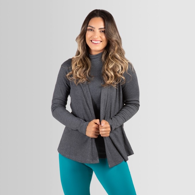 Cardigan Feminino Canelado Sobrepor Ribana