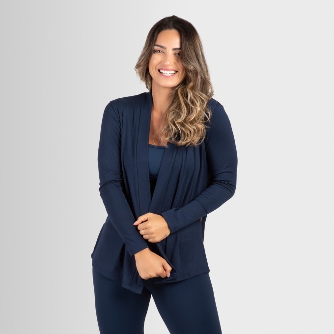 Cardigan Feminino Canelado Sobrepor Ribana