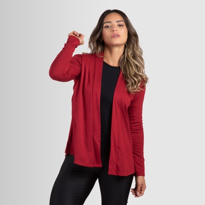 Cardigan Feminino Canelado Sobrepor Ribana