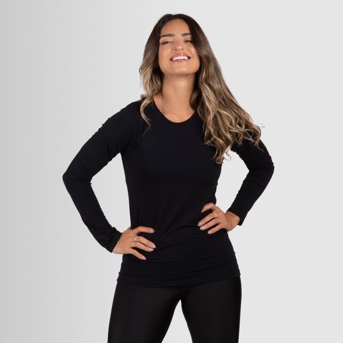 Blusa Feminina Manga Longa Básica Viscolycra