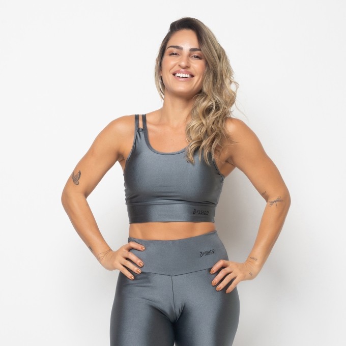 Top Fitness Alça Dupla Metalizado Milena