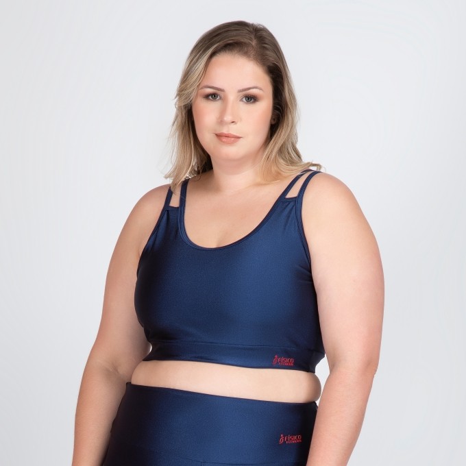 Top Fitness Plus Size Bojo Removível Metalizado Milena