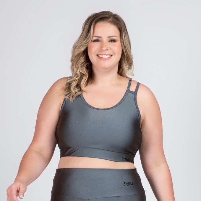 Top Fitness Plus Size Bojo Removível Metalizado Milena