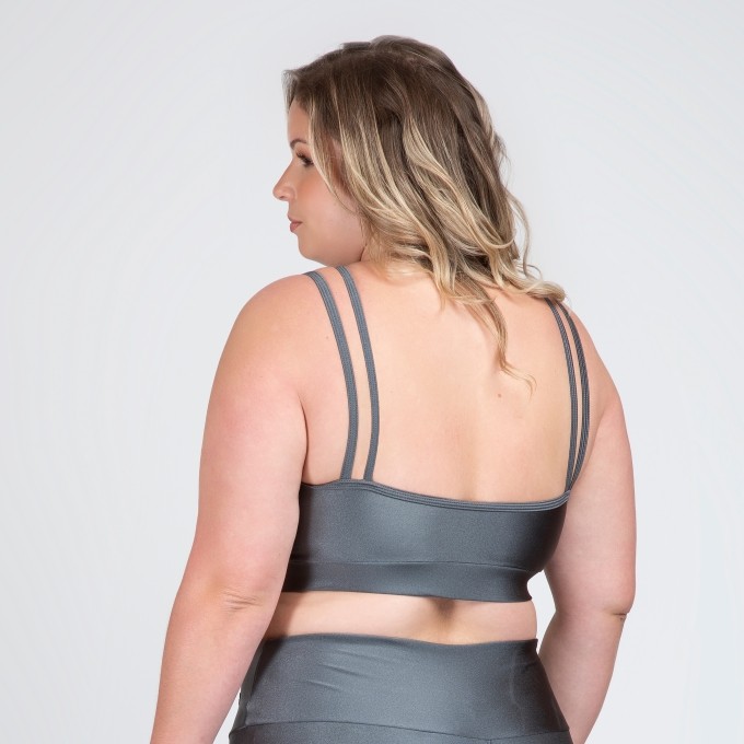 Top Fitness Plus Size Bojo Removível Metalizado Milena