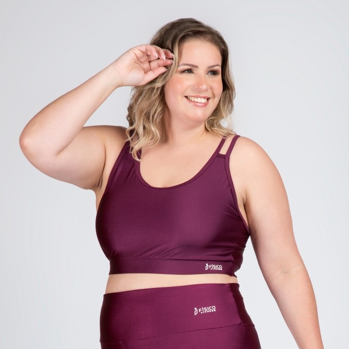 Top Fitness Plus Size Bojo Removível Metalizado Milena