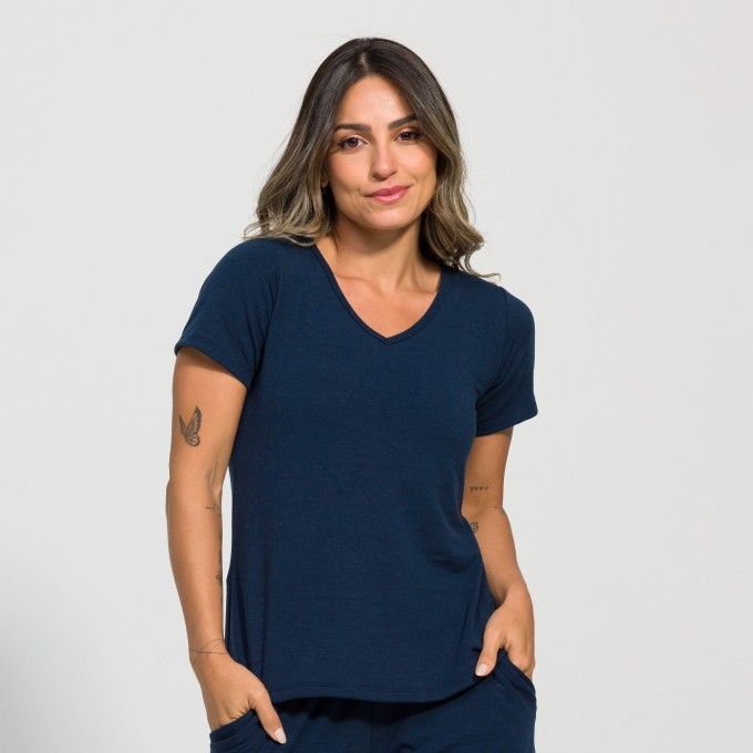 Blusa Victoria Gola em V de Moletim