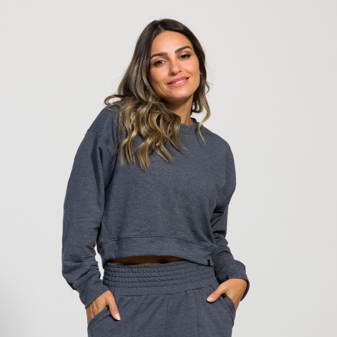 Cropped Hanna em Moletim com Manga Longa