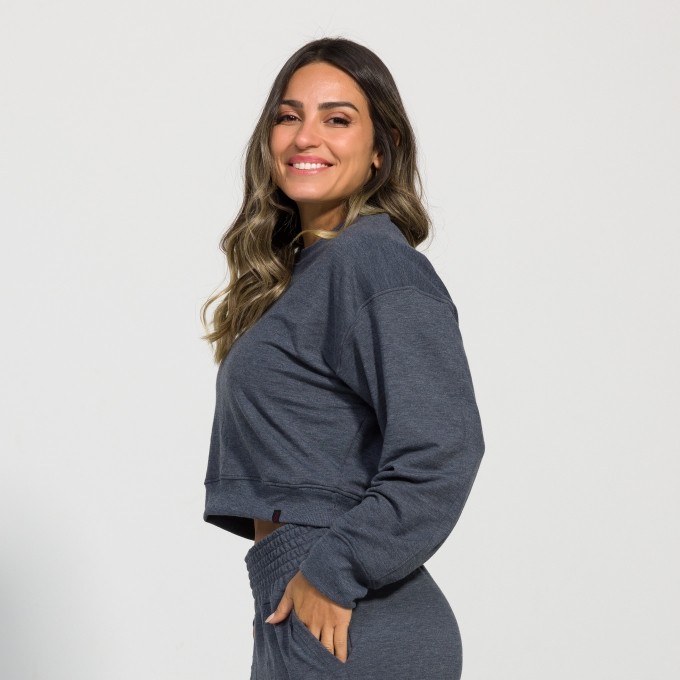 Cropped Hanna em Moletim com Manga Longa