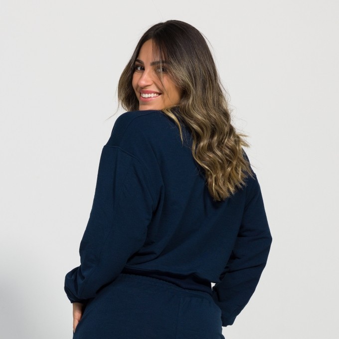 Cropped Hanna em Moletim com Manga Longa