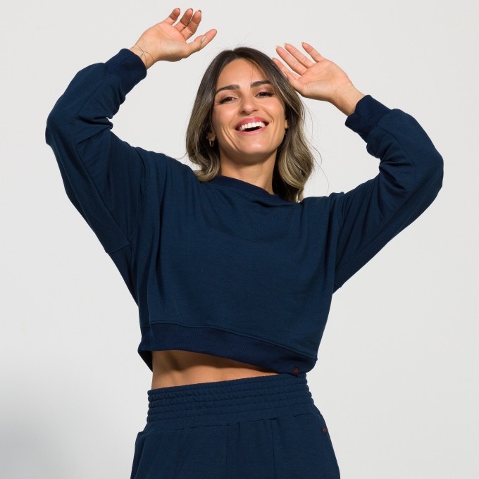 Cropped Hanna em Moletim com Manga Longa