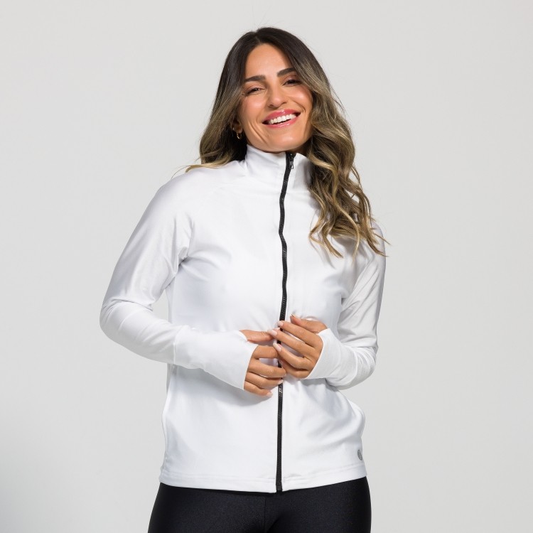 Casaco Feminino Metalizado Punho Dedinho com Gola Alta Agnes