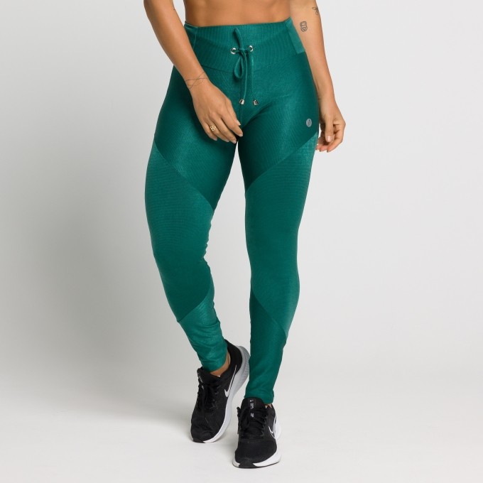 Calça Legging Com Recortes e Cadarço Aurora