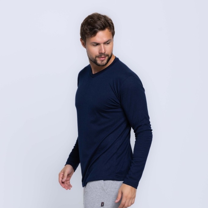 Camisa Manga Longa Gola V Ribana Canelada Masculina