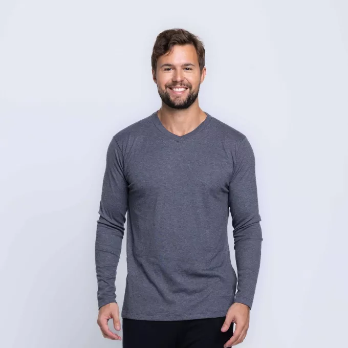 Camisa Manga Longa Gola V Ribana Canelada Masculina