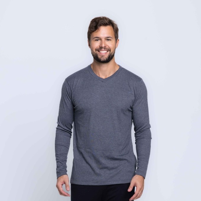 Camisa Manga Longa Gola V Ribana Canelada Masculina