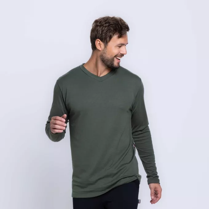Camisa Manga Longa Gola V Ribana Canelada Masculina