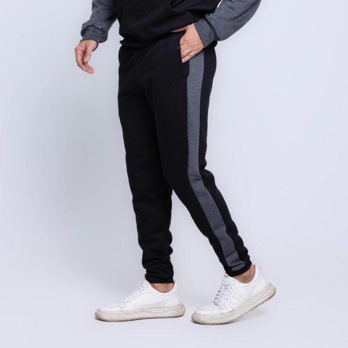 Calça Jogger Moletom Bicolor Faixa Masculina