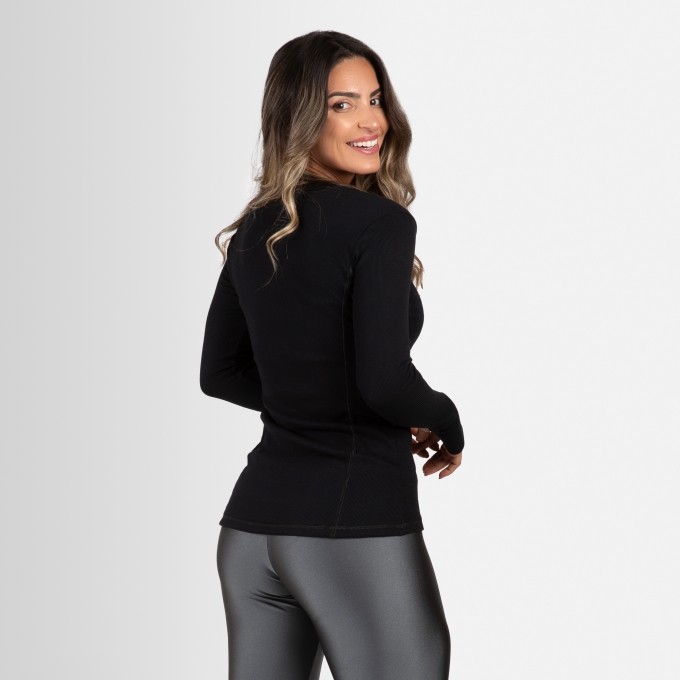 Blusa Malha Ribana Canelada Dedinho Vazado